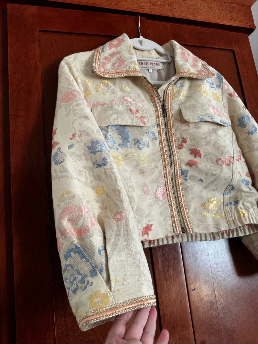 Free People Margot Floral Embroidered Crop Jacket Size S
